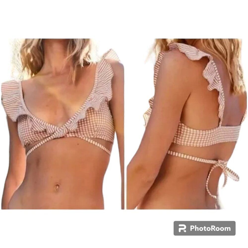 NWT Aerie Seersucker Ruffle Wrap 2 Piece Bikini Size Large